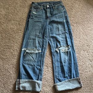 American Eagle Outfitters Women's Distressed Boyfriend Jeans - Dark Blue